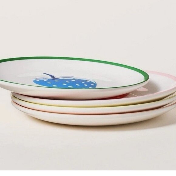 4pc Strawberry Melamine Plate Set Appetizer Fruit Kate Spade x Target NEW NWT - Picture 4 of 4